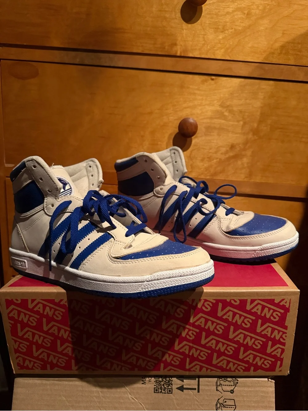 adidas Top Ten White Beige Royal Blue Hi Top Shoes